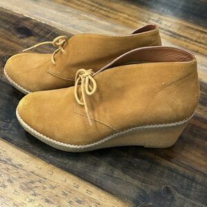 Cole Haan Suede Wedge Cognac Lace Up Ankle Booties Women's Size 7